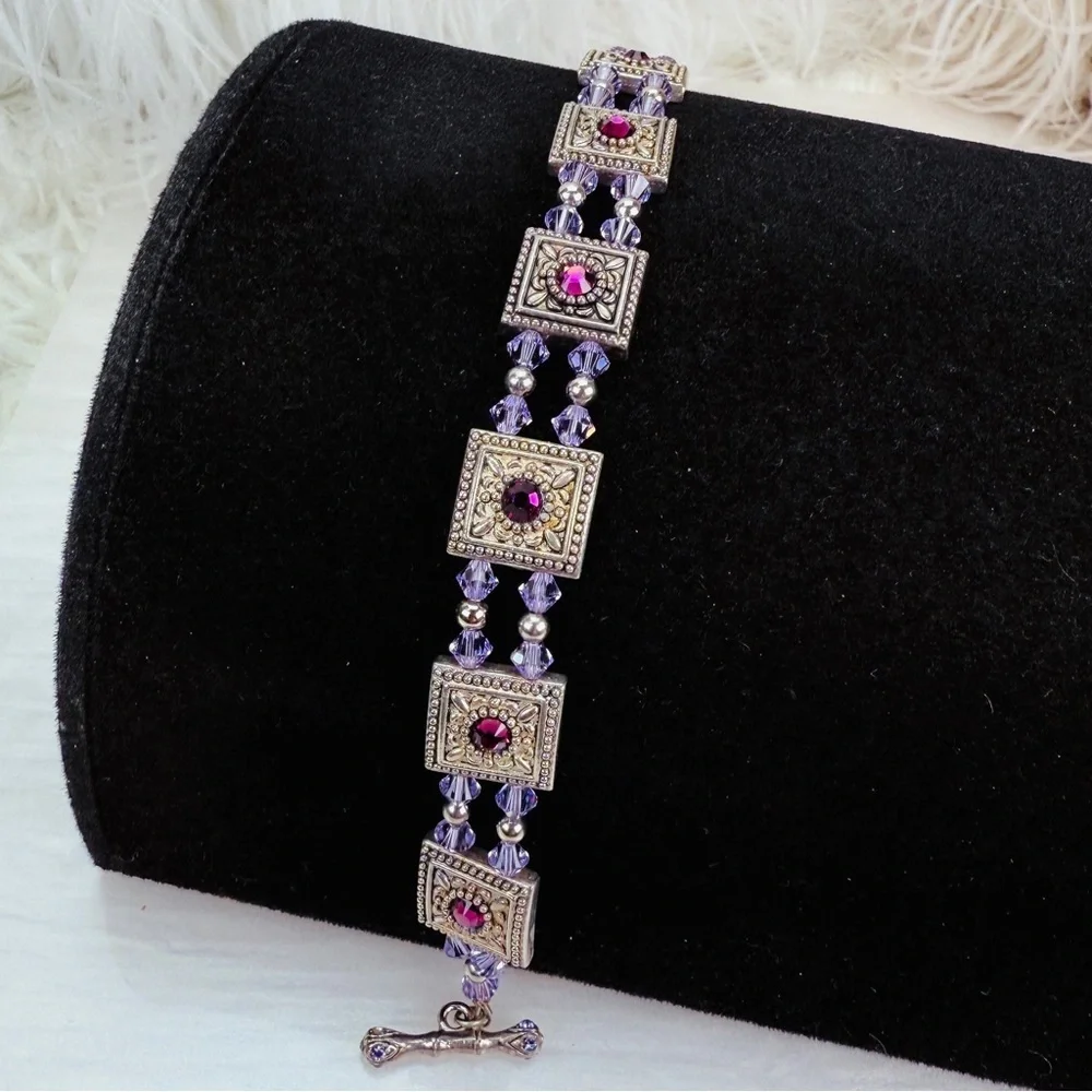 Bohemian chic Aged Silvertone purple toggle bracelet